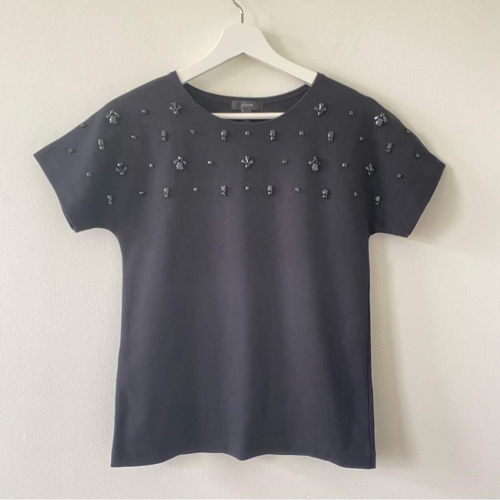 J Crew Womenâs Rhinestone Jeweled Dolman Sleeve Top